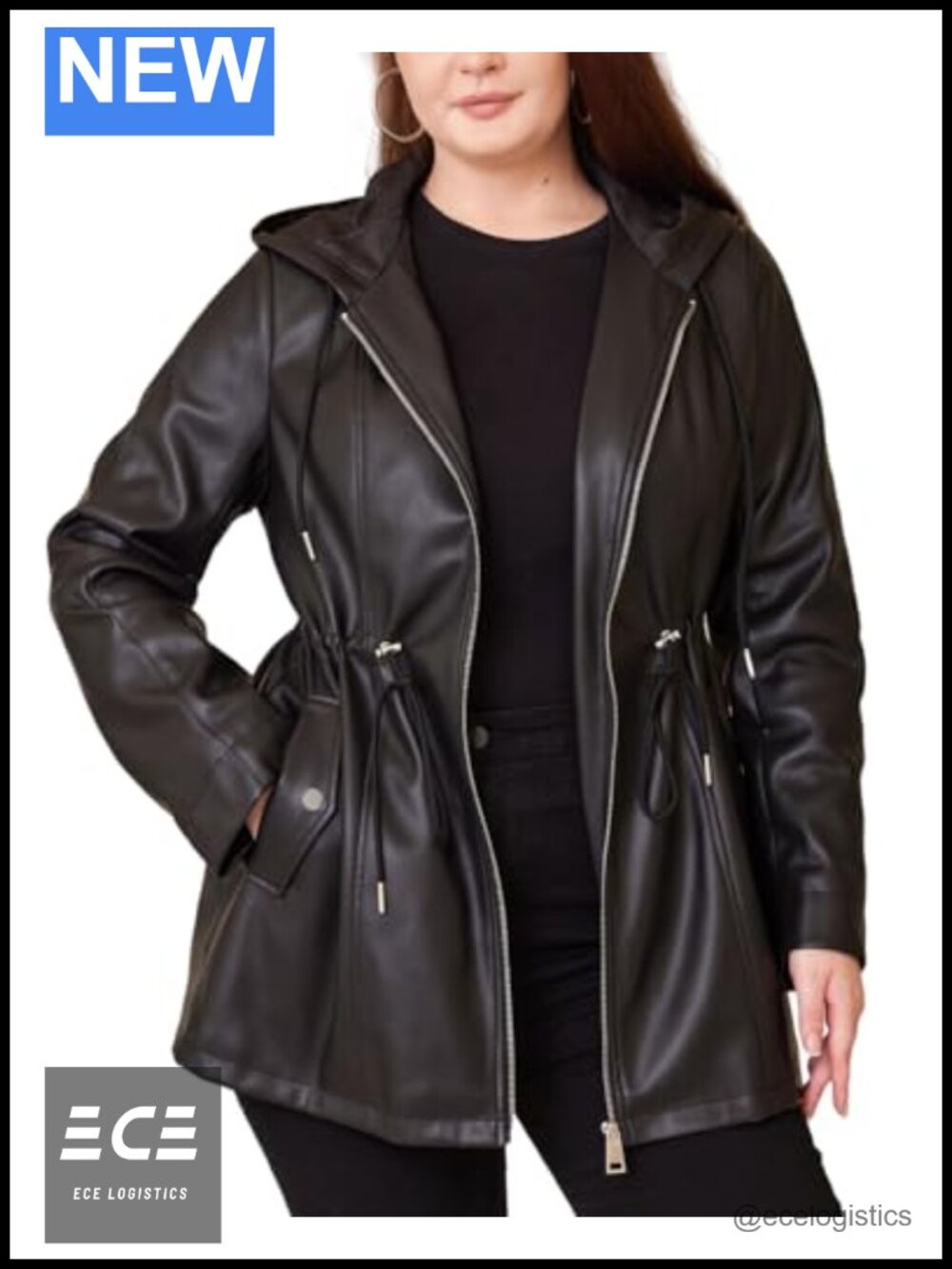 Faux Leather Hooded Moto Biker Jacket Plus Size Women